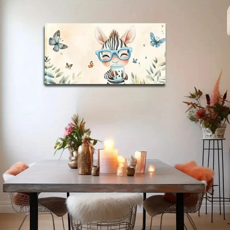 Adorable Zebra In Blue Glasses Wall Art Canvas Office Home Room Framed 120x60cm - Bella Home Decor