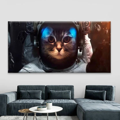 Astronaut Cat in Space Wall Art Canvas Office Home Room Framed 120x60cm