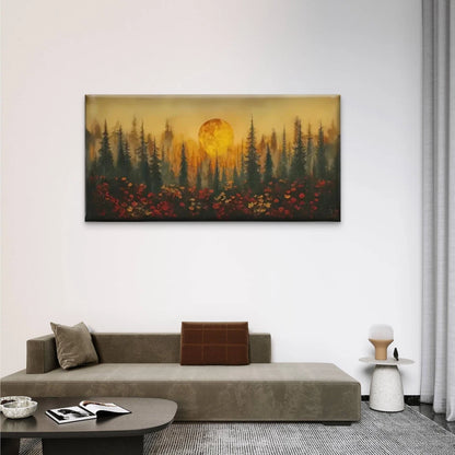 Full Moon Forest Pine Trees Wall Art Canvas Office Home Room Framed 120x60cm
