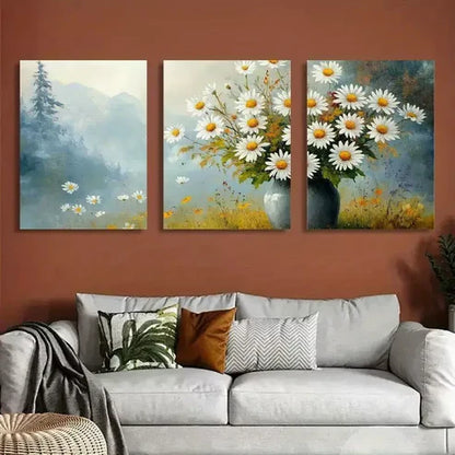 3pcs Classic Daisy Wildflowers & Countryside Canvas Unframed - High Quality Print 100% Australian Made Wall Canvas - Bella Home Decor