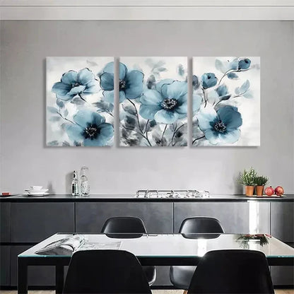 3pcs Elegant Blue Floral Blooming Flower Wall Art Canvas Unframed - High Quality Print 100% Australian Made Wall Canvas