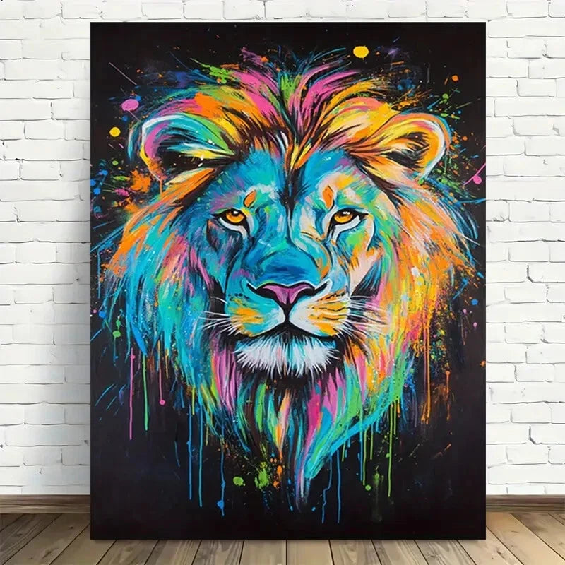 Beautiful Vibrant Colorful Lion Face Painting 40x60cm Metal Print Ready to Hang - Bella Home Decor
