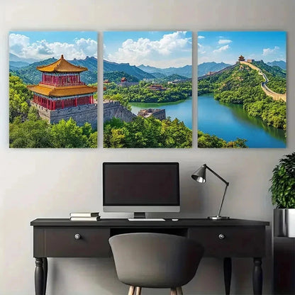 3pcs Chinese Architecture Decor Perfect Wall Art Set Canvas Framed 50x70cm - High Quality Print 100% Australian Made Wall Canvas Ready to Hang - Bella Home Decor