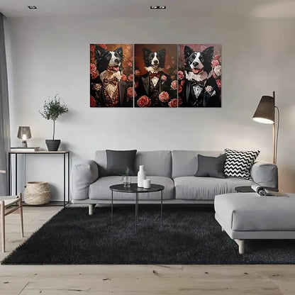 3pcs Formal Dog Portraits Elegant Pet Paintings Metal Print Ready to Hang Art - Bella Home Decor
