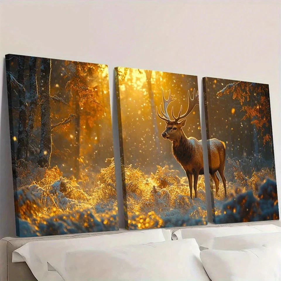 3pcs Forest Deer Wildlife Countryside Wall Art Set Canvas Framed 60x90cm - High Quality Print 100% Australian Made Wall Canvas Ready to Hang - Bella Home Decor