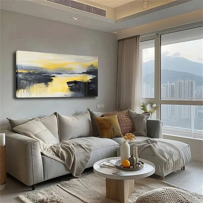 Yellow Theme Turned Sky Bclack Wall Art Canvas Office Home Room Framed 120x60cm - Bella Home Decor