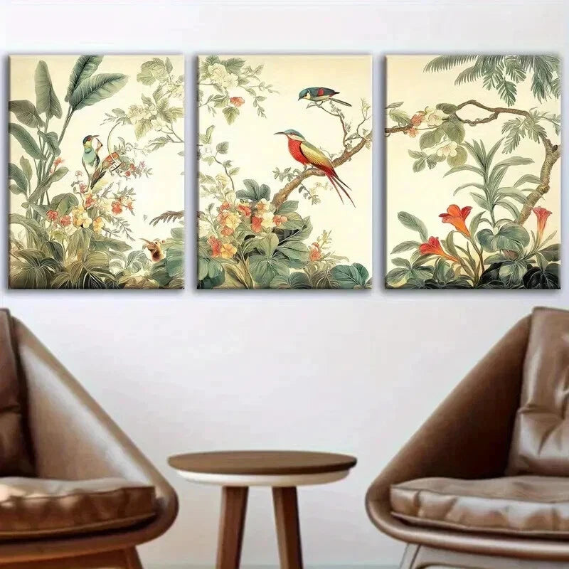 3pcs Vibrant Abstract Flowers Birds Perfect Wall Art Set Canvas Framed 50x70cm - High Quality Print 100% Australian Made Wall Canvas Ready to Hang - Bella Home Decor