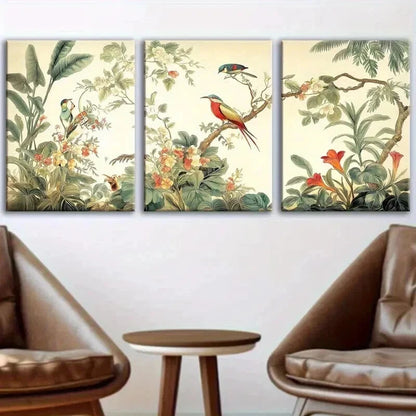 3pcs Vibrant Abstract Flowers Birds Perfect Wall Art Set Canvas Framed 50x70cm - High Quality Print 100% Australian Made Wall Canvas Ready to Hang - Bella Home Decor