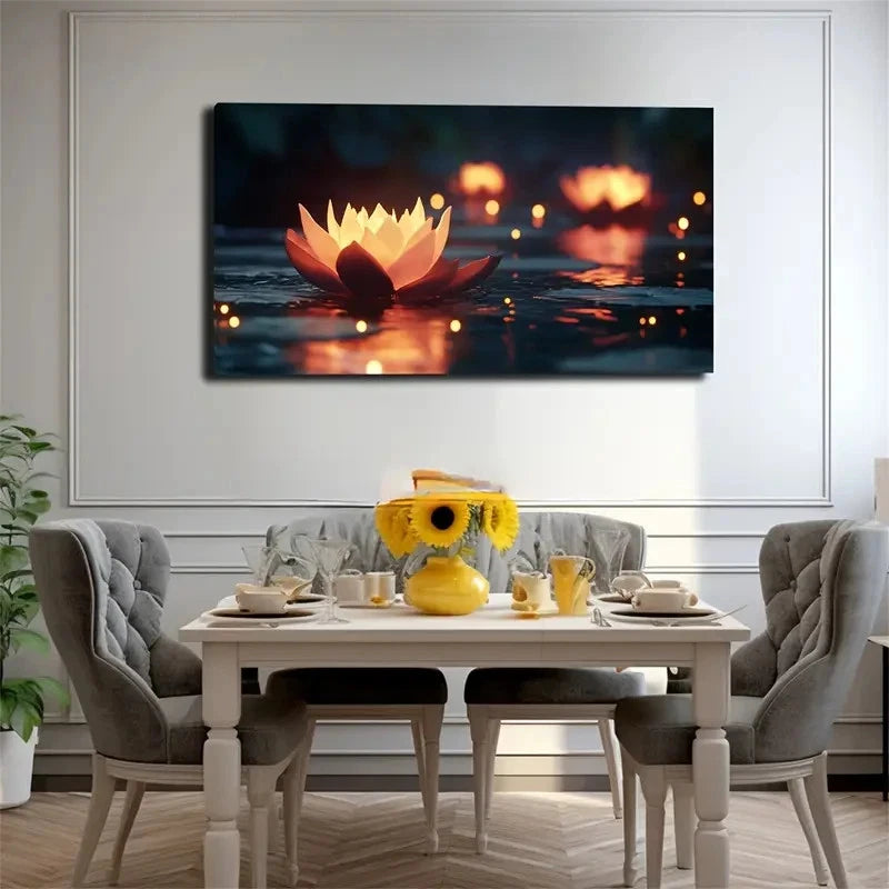 Lotus Flower On Water Serene Wall Art Canvas Office Home Room Framed 120x60cm
