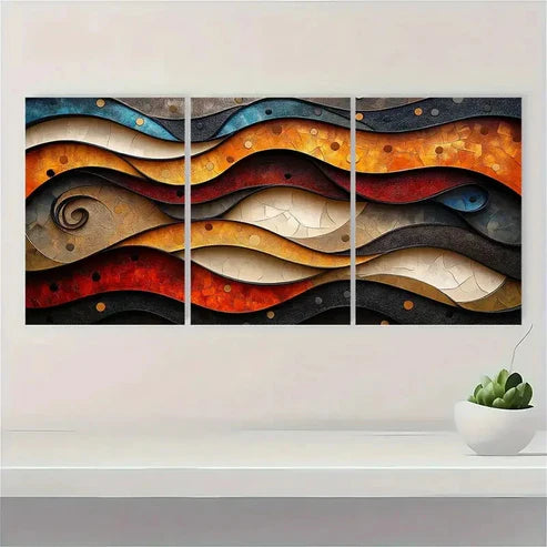 3pcs Brown Geometric Dot Collage Abstract A Wall Art Set Canvas Unframed - High Quality Print 100% Australian Made Wall Canvas - Bella Home Decor