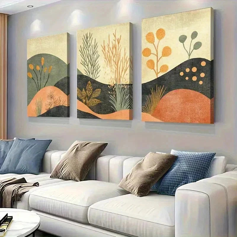 3pcs Earthy Plant Scene With Stone Wall Art Set Canvas Framed 60x90cm - High Quality Print 100% Australian Made Wall Canvas Ready to Hang - Bella Home Decor