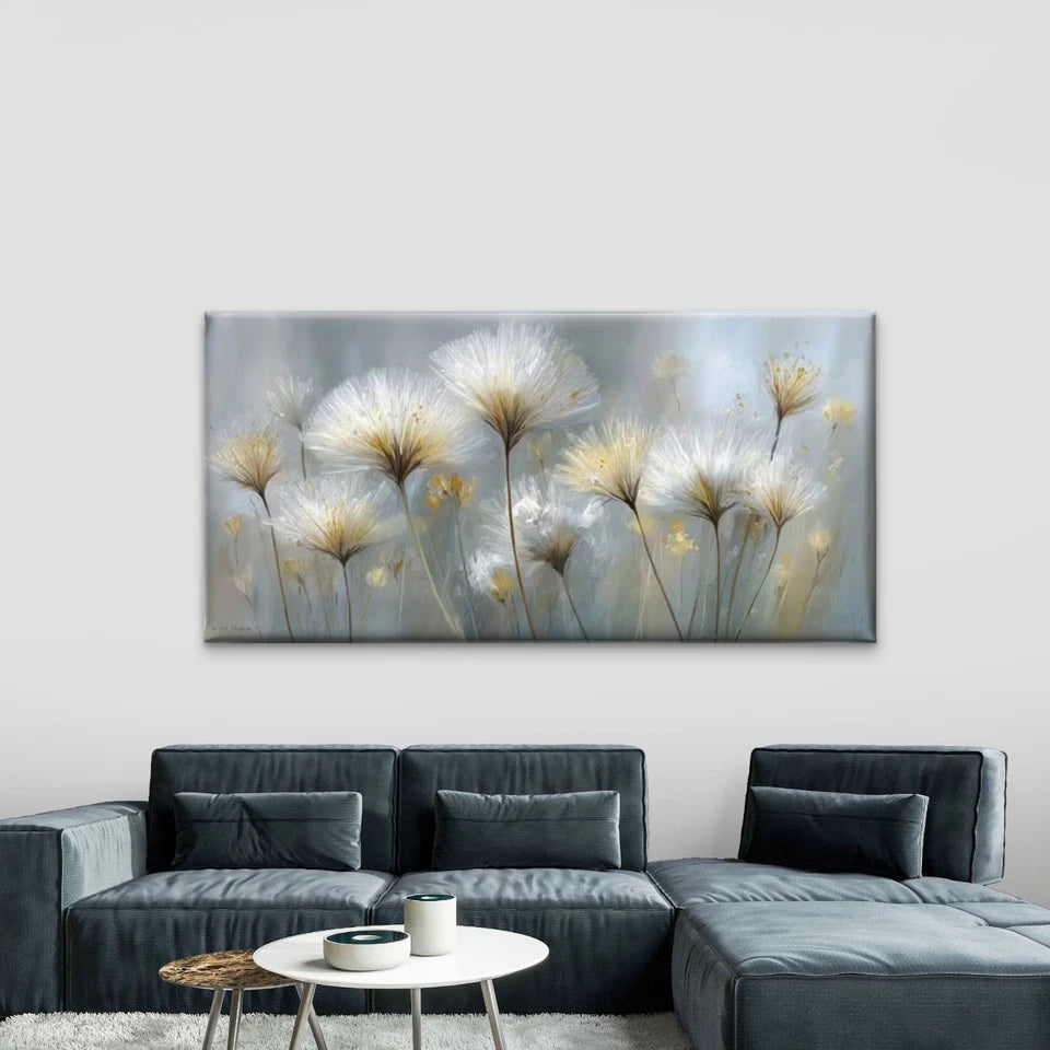 Dandelion Botanical Golden Wall Art Canvas Office Home Room Framed 120x60cm
