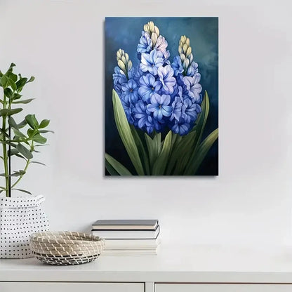 Vibrant Blue Hyacinth Flowers with Dark Background 40x60cm Metal Print Ready to Hang - Bella Home Decor