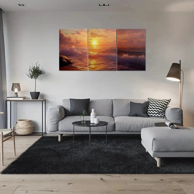 3pcs Sunset Ocean Waves Scenery Metal Print Ready to Hang Art - Bella Home Decor