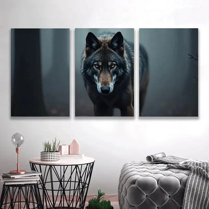 3pcs The Canis Lupus Wolf in The Middle  Wall Art Set Canvas Framed 40x60cm - High Quality Print 100% Australian Made Wall Canvas Ready to Hang