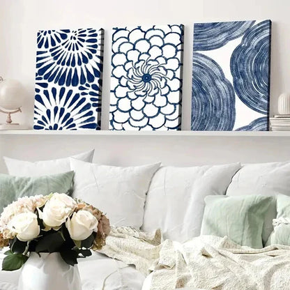 3pcs Abstract Geometric Navy Blue Floral Design Wall Art Canvas Unframed - High Quality Print 100% Australian Made Wall Canvas - Bella Home Decor