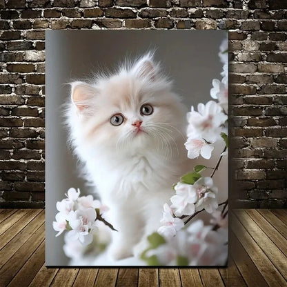 Beautiful Adorable White Persian Kitten Painting 40x60cm Metal Print Ready to Hang - Bella Home Decor