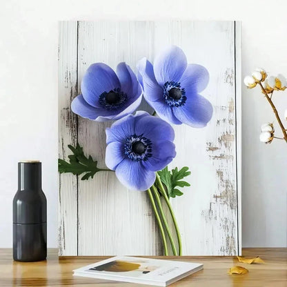 Blue Anemone Flowers 3D Floral Blue 40x60cm Metal Print Ready to Hang