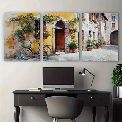 3pcs Italian Building Architecture Perfect Wall Art Set Canvas Framed 50x70cm - High Quality Print 100% Australian Made Wall Canvas Ready to Hang