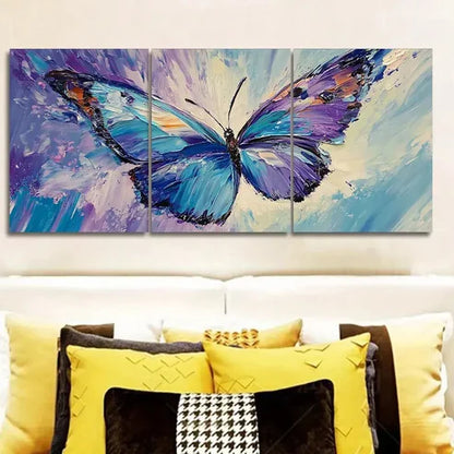 3pcs Purple Butterfly Waterproof Colorful Blue Wall Art Set Canvas Unframed - High Quality Print 100% Australian Made Wall Canvas