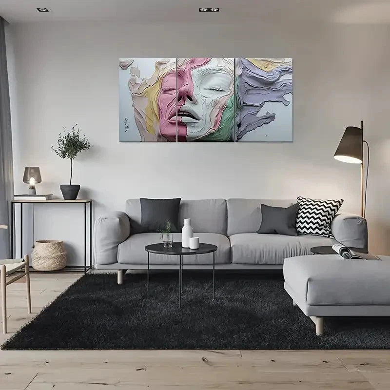 3pcs Abstract Face Triptych Painting Metal Print Ready to Hang Art - Bella Home Decor