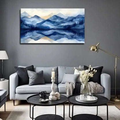 Blue Landscape Painting Wall Art Canvas Office Home Room Framed 120x60cm