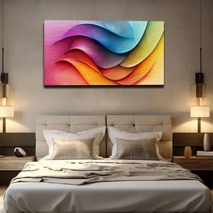 Vibrant Colorful Wave Lines Wall Art Canvas Office Home Room Framed 120x60cm