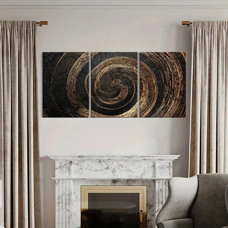 3pcs Abstract Spiral Art Golden Lines Poster Metal Print Ready to Hang Art - Bella Home Decor
