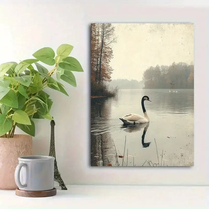 Beautiful Moody Rustic Minimalist Antique Swan 40x60cm Metal Print Ready to Hang