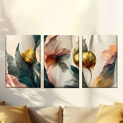 3pcs a painting of flowers on a wall Wall Art Set Canvas Framed 60x90cm - High Quality Print 100% Australian Made Wall Canvas Ready to Hang - Bella Home Decor