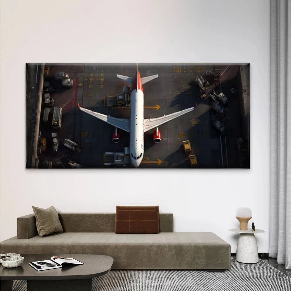 Aerial Photography Airport Wall Art Canvas Office Home Room Framed 120x60cm