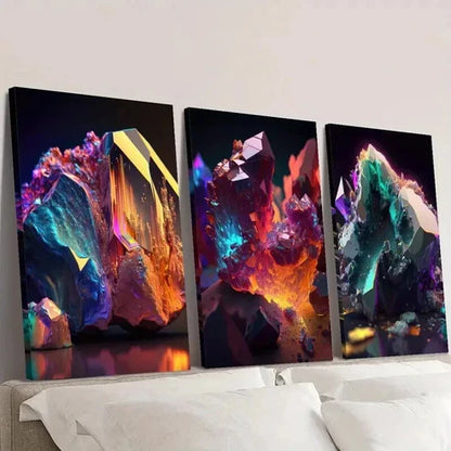 3pcs Gorgeous Crystal Stones Decoration Wall Art Canvas Unframed - High Quality Print 100% Australian Made Wall Canvas - Bella Home Decor