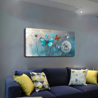 Modern Dandelion & Butterfly Wall Art Canvas Office Home Room Framed 120x60cm - Bella Home Decor