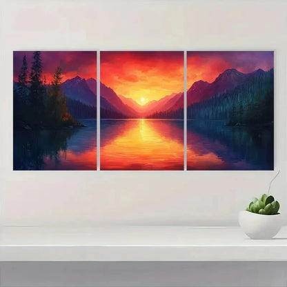 3pcs  Abstract Lake Painting Artwork Z  Wall Art Set Canvas Framed 50x70cm - High Quality Print 100% Australian Made Wall Canvas Ready to Hang - Bella Home Decor