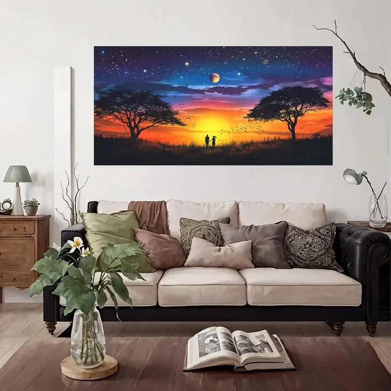 Romantic Couple Silhouette Wall Art Canvas Office Home Room Framed 120x60cm