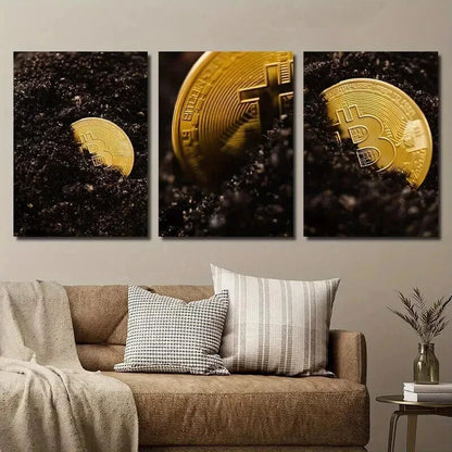 3pcs Bitcoin Photography Cryptocurrency Wall Art Set Canvas Framed 60x90cm - High Quality Print 100% Australian Made Wall Canvas Ready to Hang