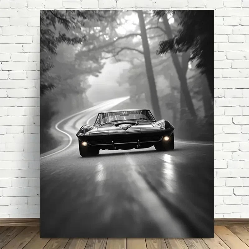Beautiful Vintage Road Trip Modern Painting 40x60cm Metal Print Ready to Hang - Bella Home Decor
