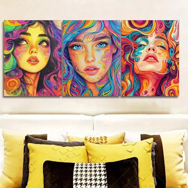 3pcs A beautiful girl with vibrant Wall Art Set Canvas Framed 60x90cm - High Quality Print 100% Australian Made Wall Canvas Ready to Hang - Bella Home Decor