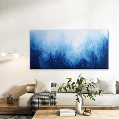 Vibrant Blue & White Abstract Wall Art Canvas Office Home Room Framed 120x60cm