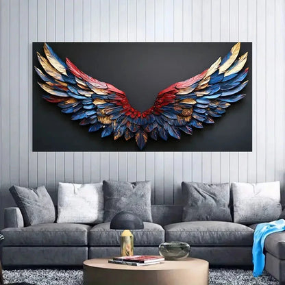 Vibrant Blue Red & Golden Wall Art Canvas Office Home Room Framed 120x60cm