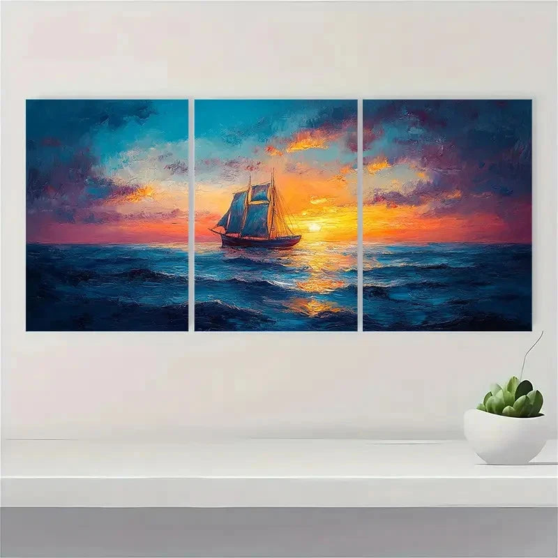3pcs  Ocean Landscape Oil Painting LP  Wall Art Set Canvas Framed 50x70cm - High Quality Print 100% Australian Made Wall Canvas Ready to Hang - Bella Home Decor