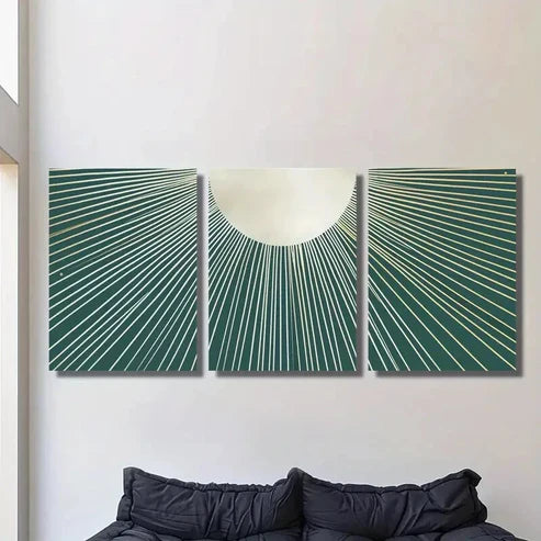 3pcs Bohemian Style Abstract Teal Lines Wall Art Canvas Unframed - High Quality Print 100% Australian Made Wall Canvas - Bella Home Decor