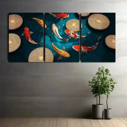 3pcs Colorful Koi Fish Swimming Metal Print Ready to Hang Art - Bella Home Decor