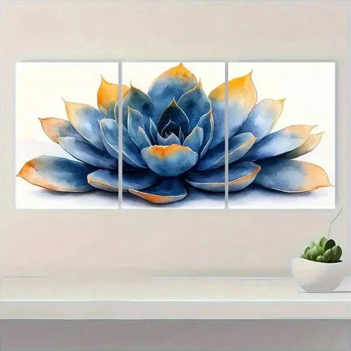 3pcs Teal Blue & Yellow Floral Design  Wall Art Set Canvas Unframed - High Quality Print 100% Australian Made Wall Canvas - Bella Home Decor