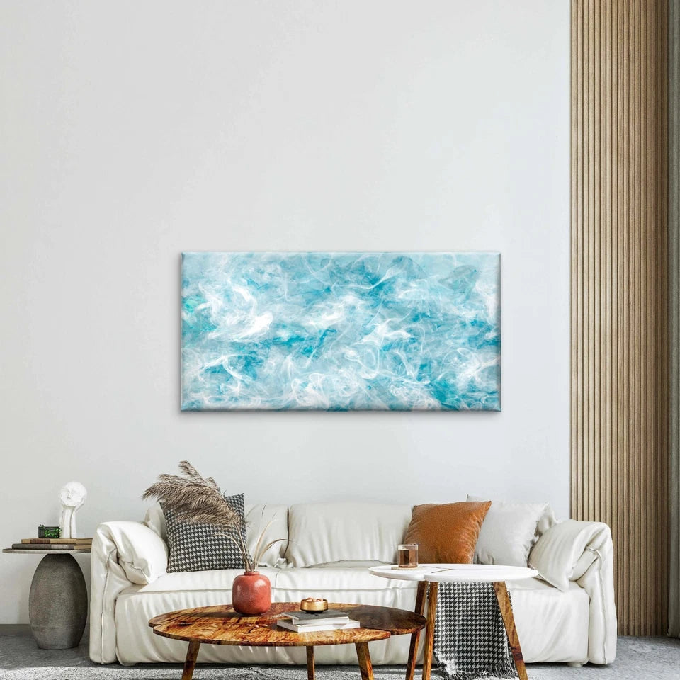 Smoke Texture Blue Abstract Wall Art Canvas Office Home Room Framed 120x60cm