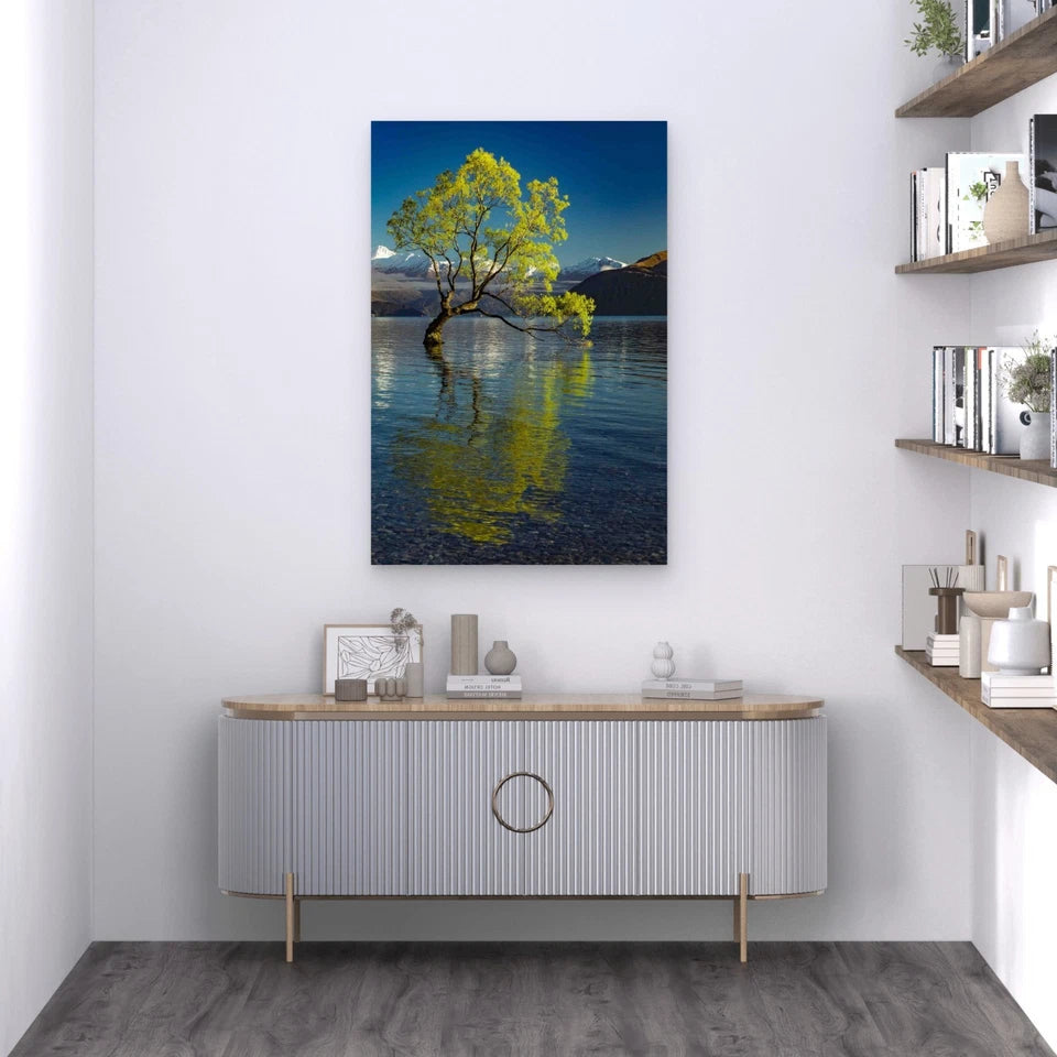 Lonely Tree Lake Wanaka Snowy Buchanan Peaks 60x90cm Metal Print Ready to Hang