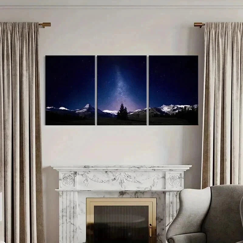 3pcs Snowy Mountain Landscape with Milky Way Wall Art Set Canvas Framed 40x60cm - High Quality Print 100% Australian Made Wall Canvas Ready to Hang - Bella Home Decor