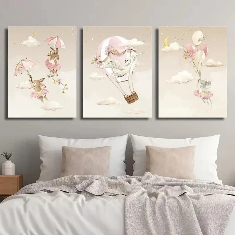 3pcs Funny Cartoon Animal Décor Perfect Wall Art Set Canvas Framed 40x60cm - High Quality Print 100% Australian Made Wall Canvas Ready to Hang