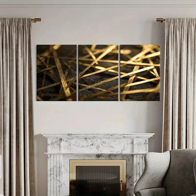 3pcs Golden Stripes Abstract Art Decor   Wall Art Set Canvas Framed 50x70cm - High Quality Print 100% Australian Made Wall Canvas Ready to Hang - Bella Home Decor