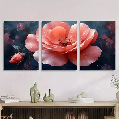 3pcs Pink Watercolor Rose Flower Perfect Wall Art Set Canvas Framed 50x70cm - High Quality Print 100% Australian Made Wall Canvas Ready to Hang